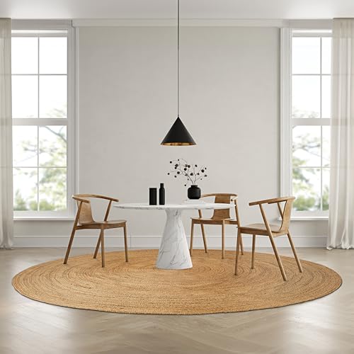 Hausattire Jute Braided Round Area Rug, Natural, 8 ft | 100% natural jute, hand woven, reversible, boho farmhouse style, bedroom/living room/kitchen use - color: Natural, size: 8' Round
