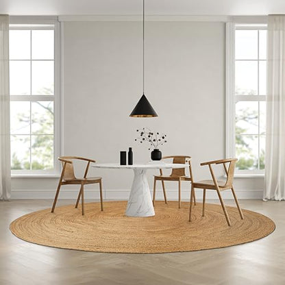 Hausattire Jute Braided Round Area Rug, Natural, 8 ft | 100% natural jute, hand woven, reversible, boho farmhouse style, bedroom/living room/kitchen use - color: Natural, size: 8' Round