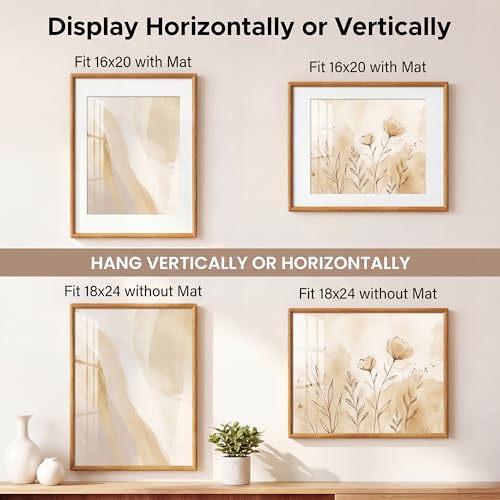 Acovy 18x24 Picture Frame, Natural Solid Teak Wood 18"x24" Photo Frame for Wall, Handcrafted Wooden Poster Frame 18 x 24 Matted to 16x20, High Definition Tempered Glass, Wall Hook Included, Natural Teak - color: Teak, size: 18"x24"