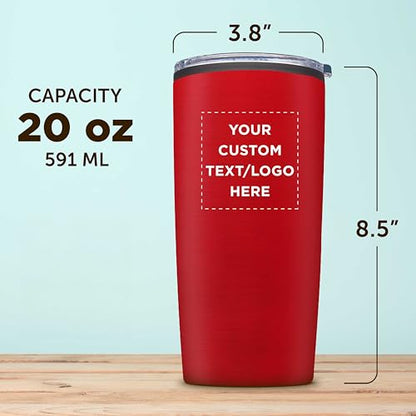 Custom Plastic Tumblers 20 oz Set of 6/12/24 Personalized Bulk Pack with Lids, Ice Coffee Tumbler, To Go Cup Insulated - Red - color: - Custom – Red