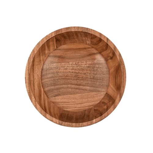 Hand Carved Acacia Wood Decorative Bowl – Rustic Farmhouse Living Room Decor, Wooden Centerpiece for Coffee Table, Entryway Console Table Accent, Brown (8"x 8"x 3")