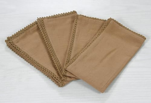 ACCENTHOME Brown Set of 6 18x18 inch Cotton Linen Dinner Napkins | Cotton Linen Blend Napkins, Machine Wash On Gentle Cycle, Economy Pack, Multi Purpose Use, Cotton - color: 28 - Brown - Lace, size: 18" x 18" (Set of 6)