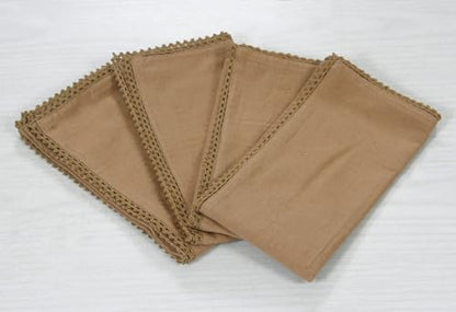 ACCENTHOME Brown Set of 6 18x18 inch Cotton Linen Dinner Napkins | Cotton Linen Blend Napkins, Machine Wash On Gentle Cycle, Economy Pack, Multi Purpose Use, Cotton - color: 28 - Brown - Lace, size: 18" x 18" (Set of 6)