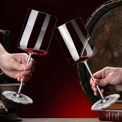 SANZO Square Crystal Wine Glasses Set of 2, Handmade Modern Red and White Wine Glasses, 15oz Tall Stemware for Home, Bar, or Gift Use(2PCS) - style: 2pcs