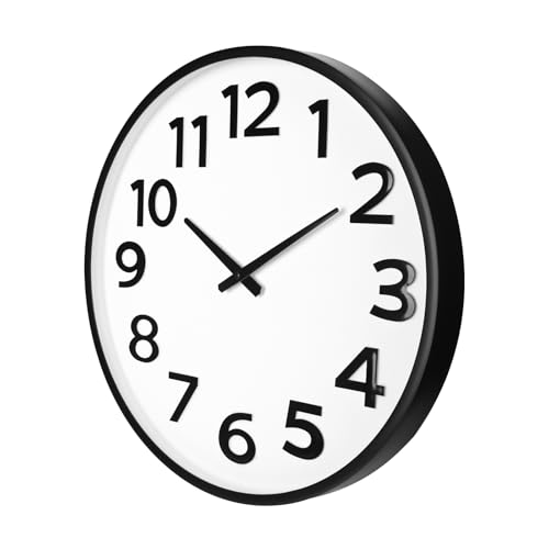 Crosstime 20 Inch Large Wall Clock - Big 3D Numbers Easy to Read, Battery Operated Silent Non-Ticking, Analog Quartz Round Clock - color: 20 Black