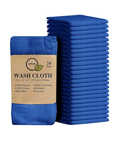 100% Cotton Washcloths 24 Pack (12x12 Inches) Soft, Highly Absorbent Washcloth, Face Towels, Wash Cloths for Face, Ring Spun, Bulk Pack (Royal Blue) - color: Royal Blue, size: 24 Pack