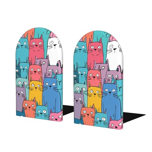 Colorful Cats Pattern Wooden Bookends for Shelves Decorative Book Ends Universal Book Organizer Holder for Office, Heavy Books, Vinyl Records - color: Colorful Cats Pattern