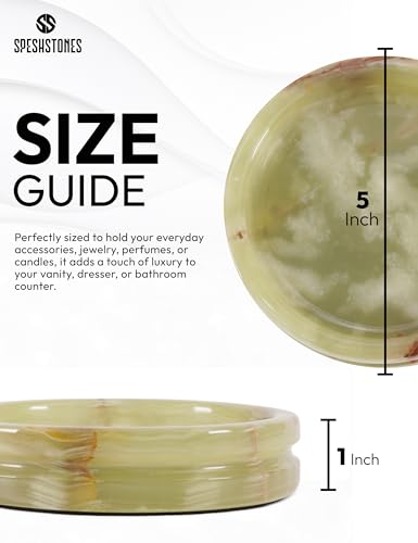Marble Jewelry Dish, 5" Handmade Green Ring Tray | Handmade trinket holder for earrings, necklaces, keys & candles, Catchall for vanity, nightstand & gift for women - color: Green Onyx