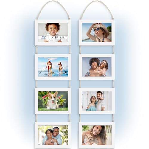 4x6 Hanging Picture Frames Collage with 8 Openings - Winter White, 2 PK | Icona Bay casual style engineered wood frames, designed for wall hanging, space-saving photo display, Bliss collection - color: Winter White, size: 4x6