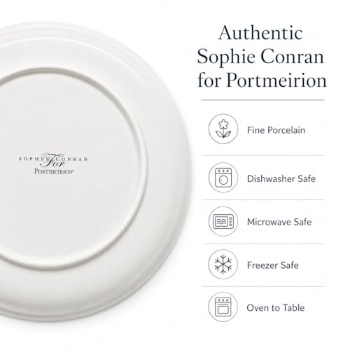 Portmeirion Sophie Conran Round Serving Platter - White | 12" Porcelain Serving Dish for Appetizers, Sandwiches, Desserts & Snacks, Oven, Microwave, Freezer & Dishwasher Safe