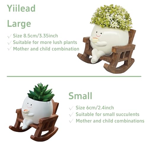 Smiley Face Planter Pot, Cute Coffee Plant Pots for Indoor Outdoor | Unique Rocking Chair Plant Pot for Succulents Plants Live with Drainage Hole,Gift IdeaI for Mother and Christmas（Large） - size: Large