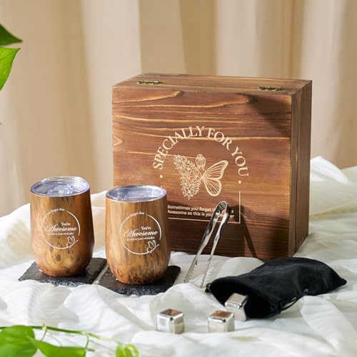 Wine Lovers Gifts for Women, Birthday Gifts for Mom Sister Friend Coworker Girlfriend Inspirational Gift Set, Wine Gift Box Set with Tumblers, Ice Cubes - style: Wine Lover Gifts