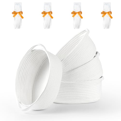 4-Pack Small Woven Gift Baskets Empty with Bags & Ribbons, Storage Basket for Father's Day for Dad, Baby Shower, Raffle, Birthday, Cute Organizer with Handles, 12"x8"x5", White - color: White, size: 4 Packs