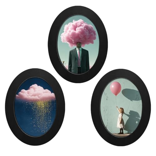 3Pcs Vintage Pink Cloud Oval Wall Art Framed Whimsical Preppy Decor | Cute Pink Moody Canvas Prints Oval Wall Decor for Home Living Room Women Bedroom - color: color-W