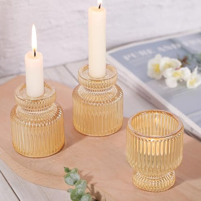 6 Pcs Gold Candlestick Holders - Glass Taper Candle Holders Tealight Votive Candle Holders for Table Centerpieces, Wedding, Dinner Party, Home, Gifts - color: Gold, size: 6Pcs