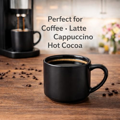 GBhome 14 OZ Coffee Mugs Set of 6, Stackable Matte Black Coffee Cups Set | Modern Ceramic Coffee Mugs for Men,Women, Cappuccino/Espresso. Dishwasher&Microwave Safe - color: Matte Black
