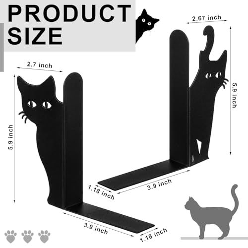 Black Cat Bookends Set of 2 Metal Book Ends for Shelves | Black Metal Cat Bookends, 6 x 4 x 1.2 Inch, for Bookshelves, Desks, Offices and Gifts for Cat Lovers and Reading Enthusiasts - style: Lovely Cat