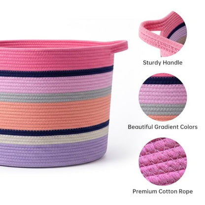 Pink Large Blanket Basket with Handles, 55 L Woven Rope Toy Basket, Foldable Storage Bin for Blankets, Toys & Laundry, stuffy storage for Bedroom & Playroom&Living room (17.7"D * 13.8"H) - size: 17.7"D * 13.8"H