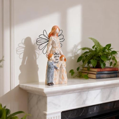 Mother and Child Figurines Gift, Wing Mum and Kids Statue,Hand-Painted Resin Mom and 2 Kids Figurines, Mother Daughter Son Sculpted Gifts for Mother’s Day, Anniversary, Birthday, Christmas - color: Mother's Winged Love
