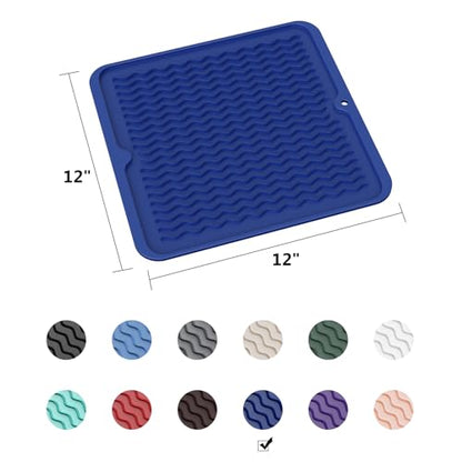 ZLR 4-in-1 Silicone Mat: Air Fryer & Coffee Maker, 12"x12", Midnight Blue | Dish Drying Mat, Heat-Resistant Trivet to 450°F, Appliance Non-Slip Base, Food-Grade, Dishwasher Safe, Rolls Up - color: Midnight Blue, size: 12" x 12"