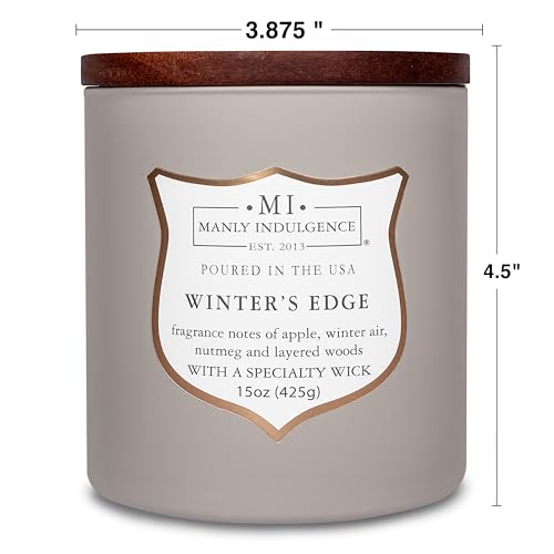 Manly Indulgence Winters Edge Scented Candles for Men, 15 oz Wooden Wick, Premium Soy Blend Wax, 60H Burn, Candles for Home Scented - Made in The USA - color: Winters Edge