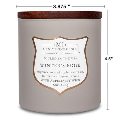 Manly Indulgence Winters Edge Scented Candles for Men, 15 oz Wooden Wick, Premium Soy Blend Wax, 60H Burn, Candles for Home Scented - Made in The USA - color: Winters Edge