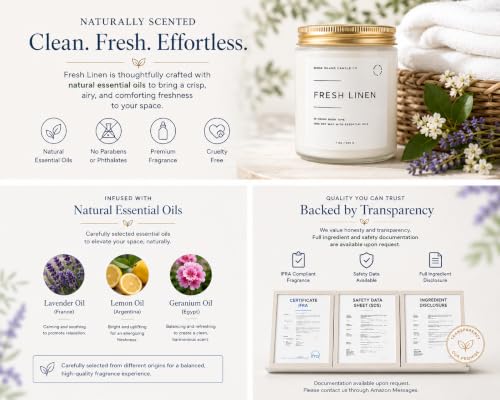 Fresh Linen Scented Candle for Home Scented 50+ Hrs Long Lasting100% Natural Soy Wax Clean Linen | Candle Gifts for Women Men Highly Scented House Warming Gifts - color: Fresh Linen