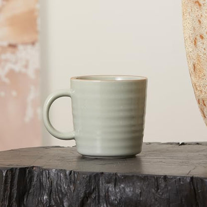 Bico Ceramic Coffee Mugs Set of 4, 17 oz Stoneware Coffee Cups with Handle and Ribbed Texture, Lead-Free Microwave and Dishwasher Safe, Warm Earthy Mug Set for Tea, Latte, Hot Chocolate (Sage Green) - color: Green