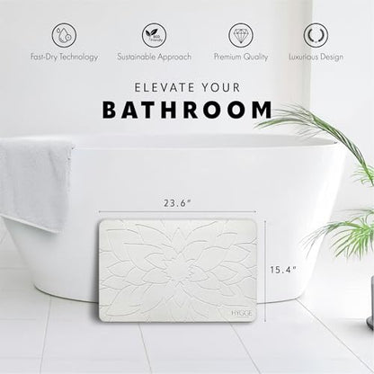 Diatomaceous Earth Stone Bath Mat - Ivory Bloom | Modern Fast Dry Bathroom Floor Shower Mat, Quick Drying Premium Luxury Diatomite Spa Stone Gift, Non-Slip Base, 23.6" x 15.4" - color: Ivory Bloom