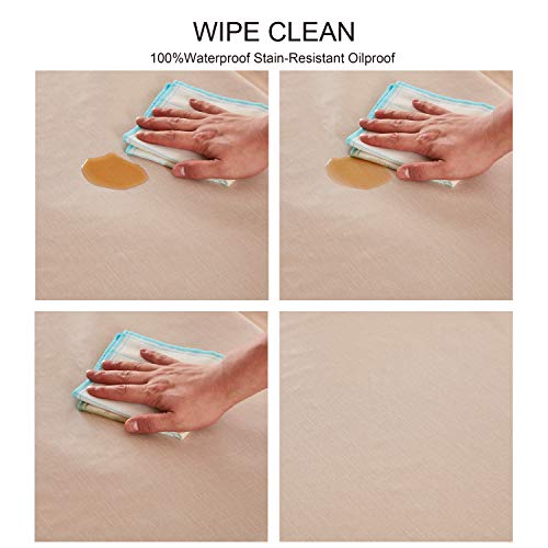 NLMUVW Square Vinyl Tablecloth 100% Waterproof Oil Proof PVC Table Cloth Wipe Clean Table Cover for Kitchen Dining Picnic, Champagne, 42 x 42 Inch - color: Champagne, size: 42" x 42" (Square)