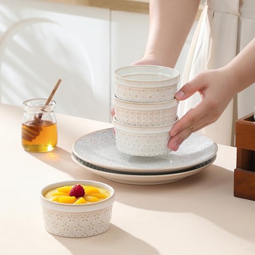 MALACASA Ramekins 4 Oz Oven Safe, Ceramic Creme Brulee Set of 4, Arctic White - size: 4 oz
