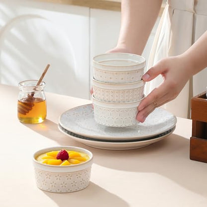 MALACASA Ramekins 4 Oz Oven Safe, Ceramic Creme Brulee Set of 4, Arctic White - size: 4 oz
