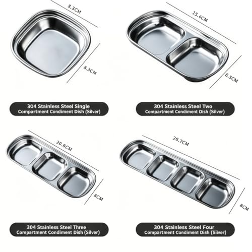 4-Grid Stainless Steel Divided Snack-Bowls For Home And Outdoor Use, Multi-Grid Serving Dishes For Small Ingredients - color: silver-4 grid