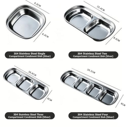 4-Grid Stainless Steel Divided Snack-Bowls For Home And Outdoor Use, Multi-Grid Serving Dishes For Small Ingredients - color: silver-4 grid
