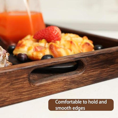 Wood Serving Tray with Handles,Farmhouse Wooden Tray for Ottoman,Decorative Serving Trays Platter for Breakfast in Bed,Lunch,Dinner,Appetizers,Patio, Coffee Table, BBQ,Party,Lap &Couch(16 Inches)