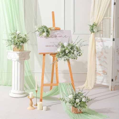 LUWENER 120 Pcs 5 Kinds Mixed Artificial Eucalyptus Leaves Stems,Bulk Fake Silver Dollar Leaves Faux Greenery Branches for Wedding DIY Bouquets, Floral Arrangement & Home Decor | White Silk Roses and Baby Breath Bulk, Fake Silver Dollar Leaves for Wedding