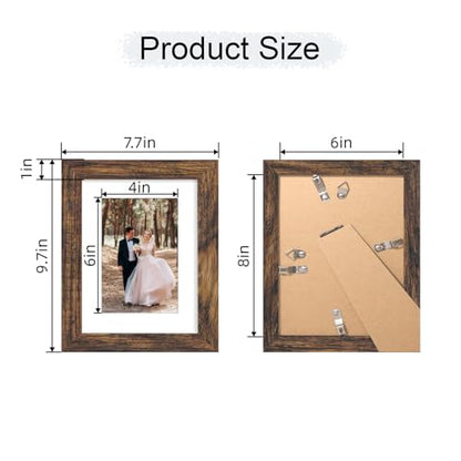 iRahmen 6x8 Picture Frame with Mat 4x6 - High Definition Real Glass Wooden Photo Frames for Tabletop Display and Wall Mounting (Brown, Set of 4) - color: Brown, size: 6X8
