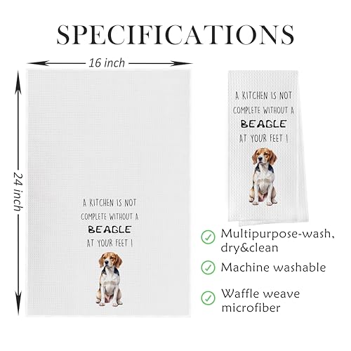 Funny Beagle Dish Towels Set - Beagle Gifts Decorative Waffle Weave Kitchen Towels, Hand Towel, Tea Towel (16×24 Inches, Set of 2) - color: Beagle