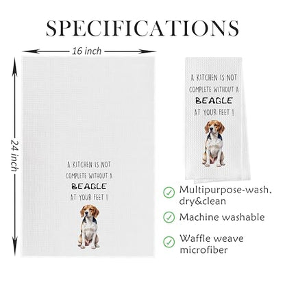 Funny Beagle Dish Towels Set - Beagle Gifts Decorative Waffle Weave Kitchen Towels, Hand Towel, Tea Towel (16×24 Inches, Set of 2) - color: Beagle