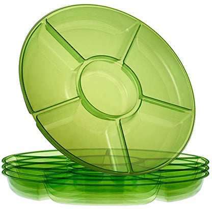 Plasticpro 6 Sectional Round Plastic Serving Tray/Platter (4, Green) - color: Green