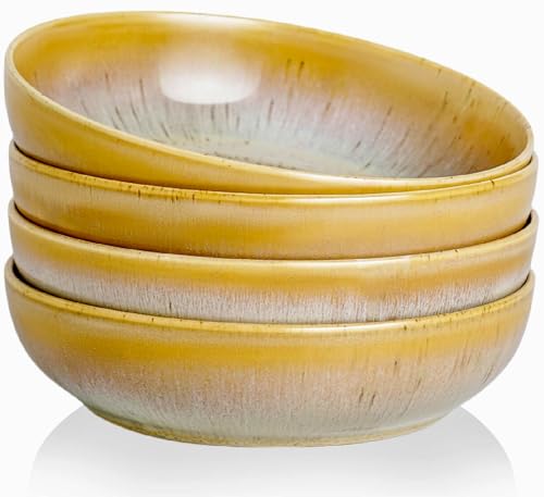 30oz Ceramic bowls set of 4-8" serving bowls for Kitchen,Pasta,Salad-Dishwasher & Microwave Safe Perfect for Housewarming, Thanksgiving, Christmas-Reactive Glaze Cappuccino - color: Reactive Glaze Cappuccino