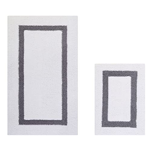 Better Trends 100% Cotton Hotel Collection Bath Mats Set, White & Gray Mats - Tufted, Reversible & Absorbent & Machine Washable 2 Piece Bathroom Rug Set, Shower & Sink Bath Rug - color: White & Gray, size: 2 Piece Set (17" x 24" | 24" x 40")