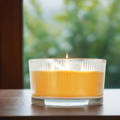 3-Pack 3-Wick Pure Beeswax Glass Jar Candle, Unscented, Natural Home Decor | Approx. 14H Burn, Cotton Wick, Lead-Free, Smokeless & Clean, Non-Toxic, Air Purifying, SPA & Gift Ready