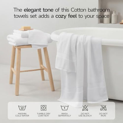 ecolook Ultra Soft 6-Piece Towel Set, 100% Cotton | Lighter Weight, Quick Dry, Highly Absorbent, 2 Bath, 2 Hand, 2 Washcloths, Perfect for Bathroom, White - color: White