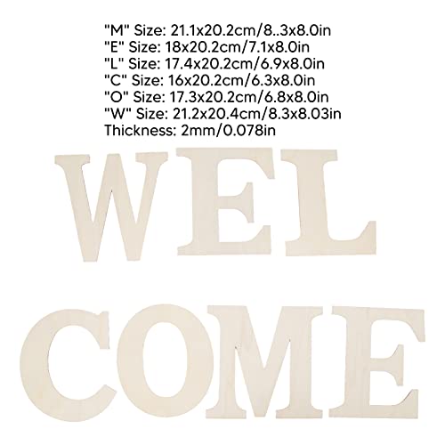 Welcome Letters, 7PCS Wood Large Letter Cutouts, Unfinished 2mm Thick Wood Sign for Wall DIY Decoration, Porch Crafts for Home Party Holiday Supplies