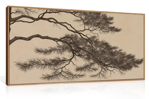 LHIUEM Large Vintage Pine Tree Branch Framed Canvas Wall Art,Sketch Botanical Wall Decor,Nature Plant Artwork,Brown Antique Etching Art Prints for Living Room,Bedroom,Ofiice-20 x40 x1 - color: Sketch Pine Tree Wall Art, size: 20''x40''x1