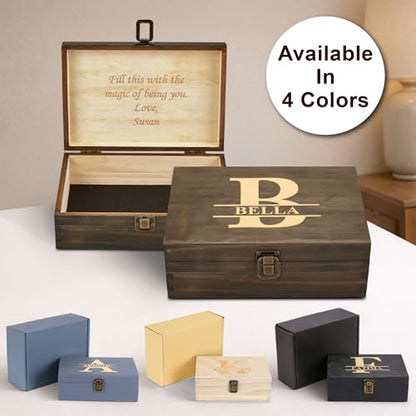 Personalized Wooden Keepsake Box – Custom Engraved Split Monogram Memory Box with Name & Date, Elegant Storage Chest Gift for Special Occasions - style: 8. Split Monograms