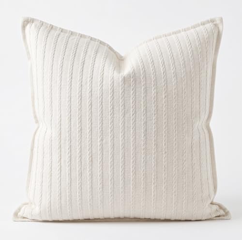SanVia Cotton Throw Pillow Covers 20x20 – Handwoven Jacquard Texture, Fade-Resistant, No Pilling – Hidden Zipper, Decorative Cushion Cover for Sofa, Couch, Bed – Insert Not Included (Farmhouse, White) - color: Ivory Cream, size: 20" x 20" (Pack of 1)