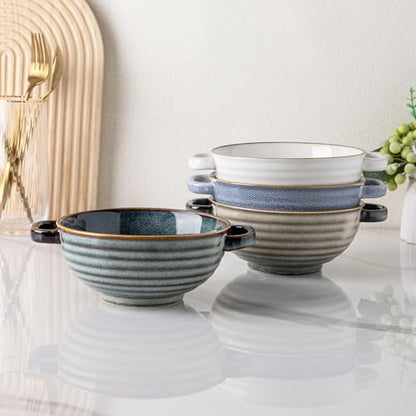 GBhome Ceramic Soup Mugs with Handles,24 OZ Soup Cups Set of 4 | Soup Bowls for Cereal/Salad/Noodles/Ramen/Microware &Dishwasher Safe - color: Multicolor-4