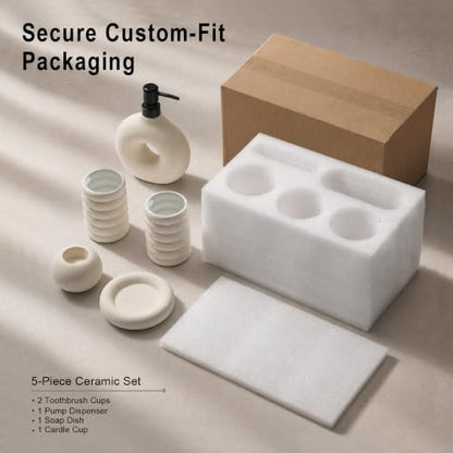 5 Pcs Ceramic Bathroom Accessories Set, White Bathroom Soap Dispenser Set | Soap Dispenser 16Oz, Toothbrush Cup, Toothbrush Holder, Soap Dish, Candle Holder,Modern Bathroom Accessory Set for Countertop - color: White-002